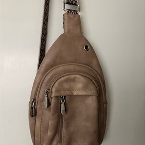 Tan Suede Shoulder Bag with Adjustable Strap